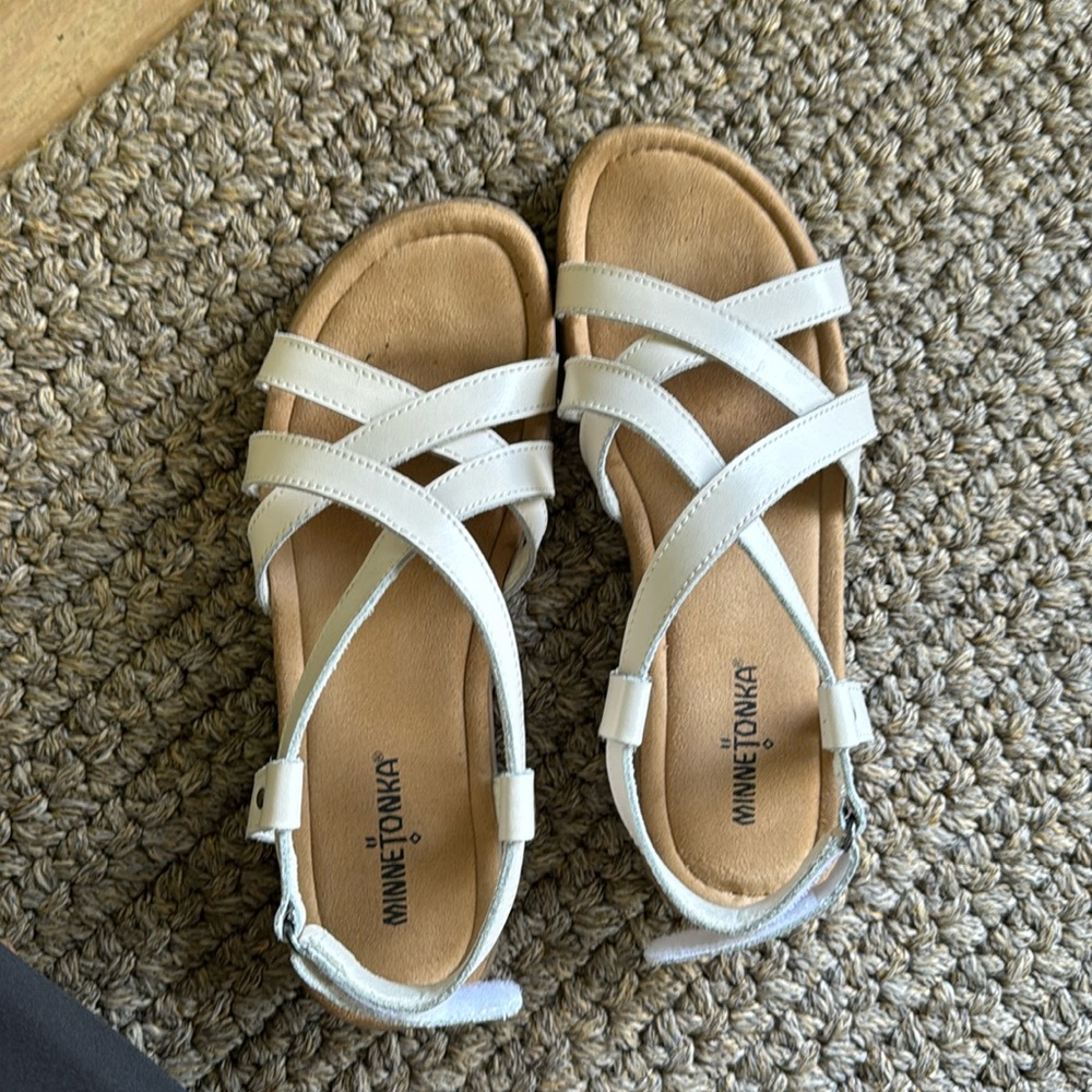 Minnetonka white suede sandals